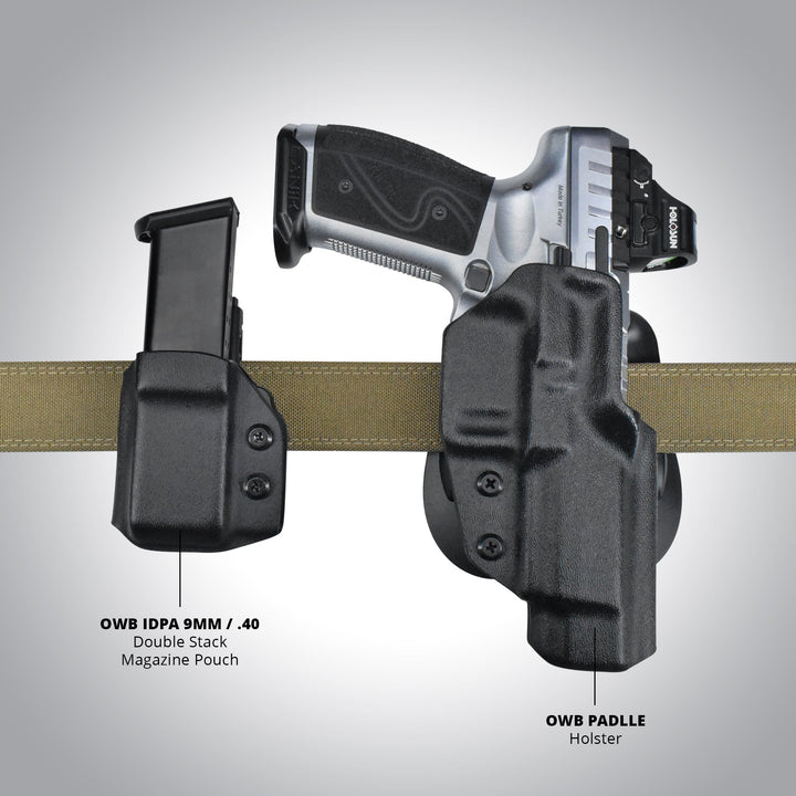 OWB Paddle Holster & Universal Mag Pouch Combo – 9mm / .40 Double Stack Compatible